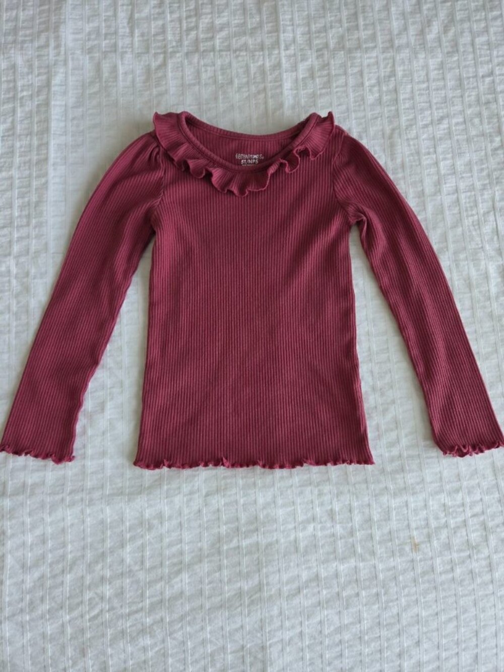 Garanimals Girls Ribbed Long Sleeve Ruffle Top Burgundy Size 5T Stretch Cotton - Picture 7 of 7